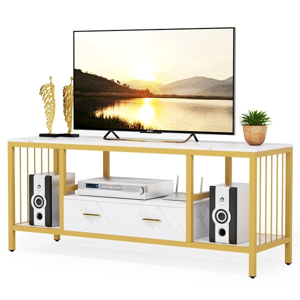 55 Inches Gold TV Stand with Drawers for TVs Up to 60" , Faux Marble